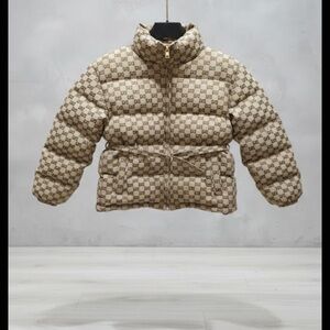 Beige and Brown Puffer Jacket